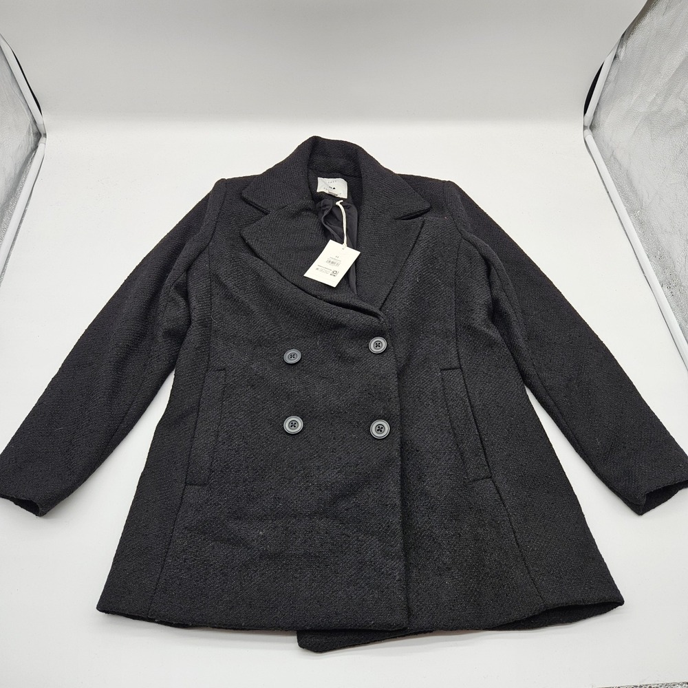 Free Assembly Black Boucle Double‎ Breasted Peacoat Jacket XS